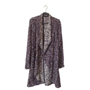 Fabletics Open Front Long Cardigan Sweater Knit White & Purple Size Small‎